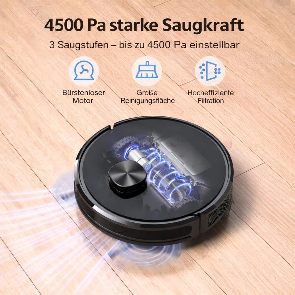 Lubluelu-Staubsaugerroboter mit Wischfunktion, 3000Pa Laser-Navigationsgerät mit 5 Karten, 55 dB, mit App-Steuerung, ideal für Tierhaare, Teppiche, Hartböden - Image 3