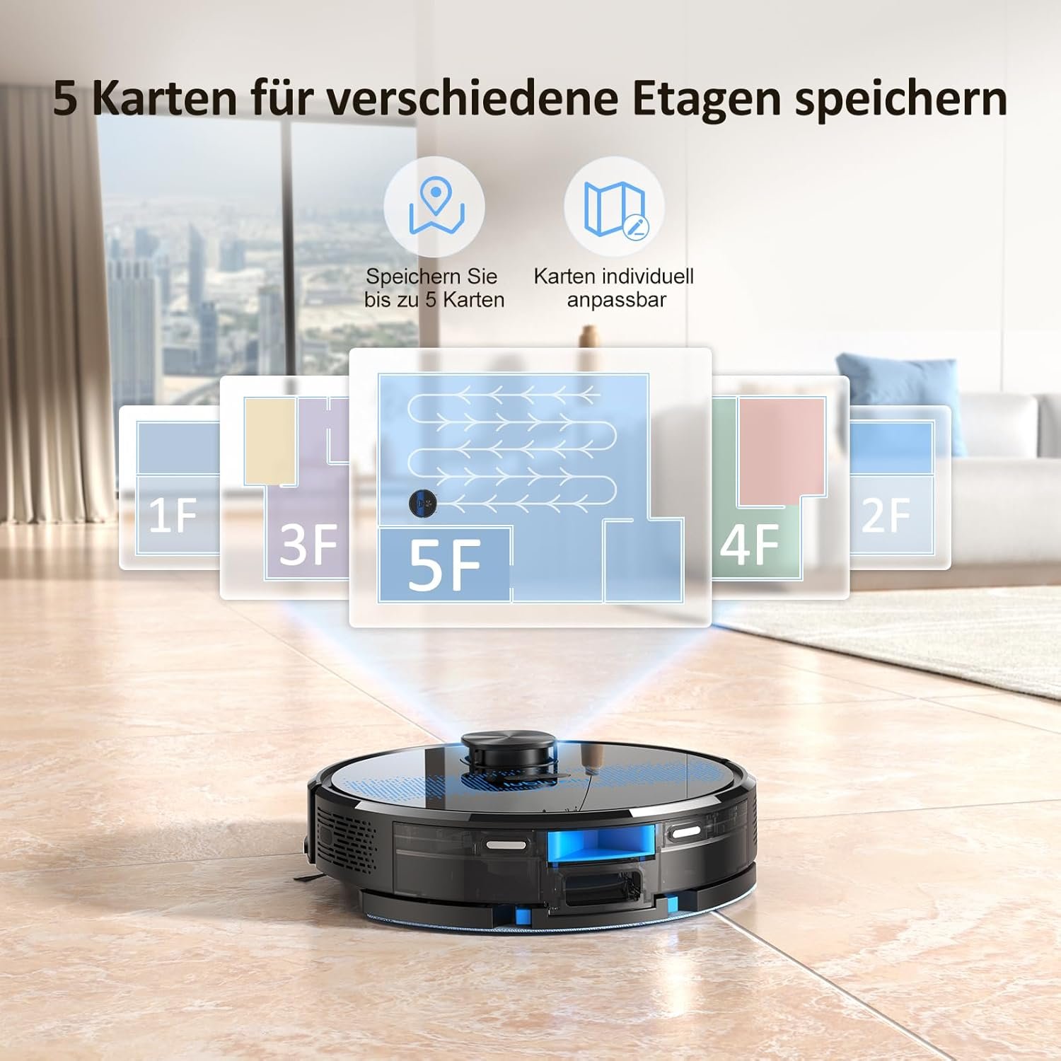 Lubluelu-Staubsaugerroboter mit Wischfunktion, 3000Pa Laser-Navigationsgerät mit 5 Karten, 55 dB, mit App-Steuerung, ideal für Tierhaare, Teppiche, Hartböden - Image 2