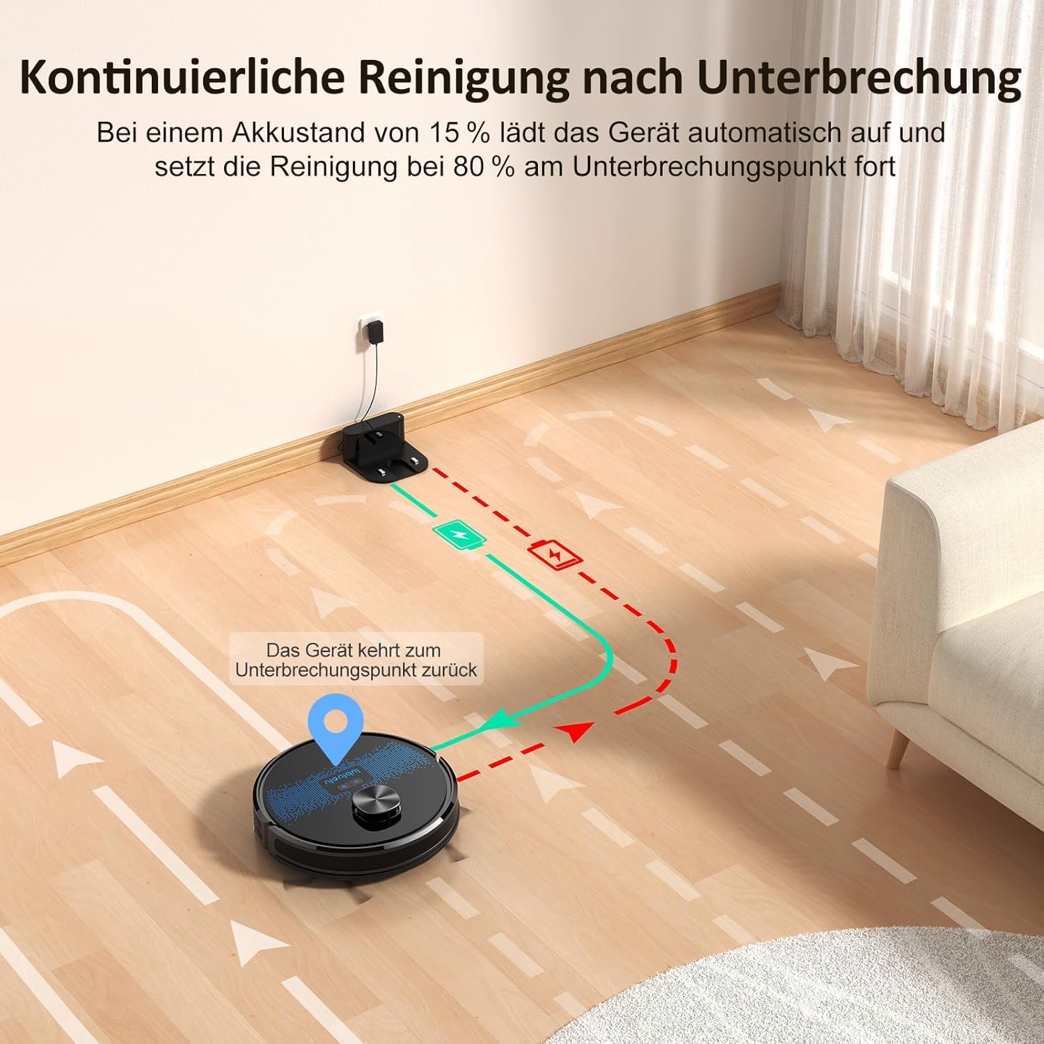 Lubluelu-Staubsaugerroboter mit Wischfunktion, 3000Pa Laser-Navigationsgerät mit 5 Karten, 55 dB, mit App-Steuerung, ideal für Tierhaare, Teppiche, Hartböden - Image 4