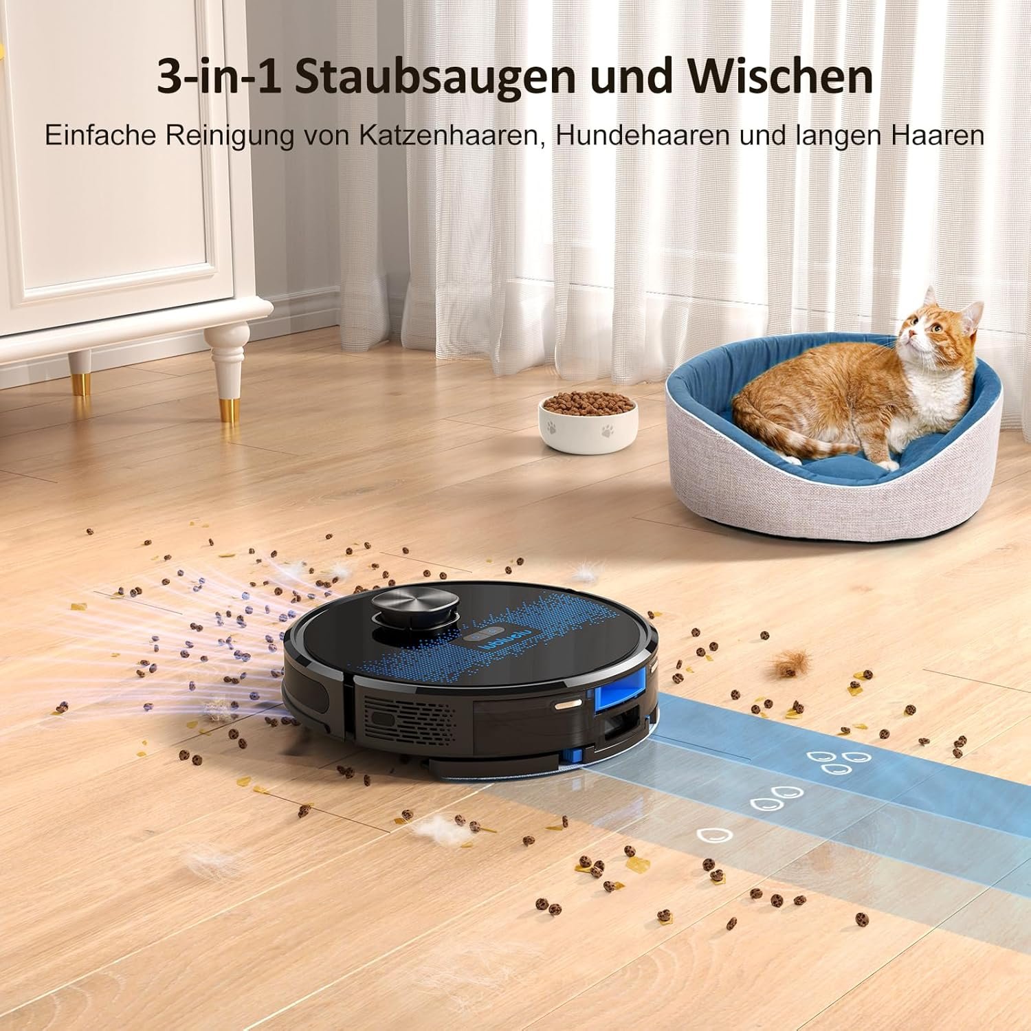 Lubluelu-Staubsaugerroboter mit Wischfunktion, 3000Pa Laser-Navigationsgerät mit 5 Karten, 55 dB, mit App-Steuerung, ideal für Tierhaare, Teppiche, Hartböden - Image 5