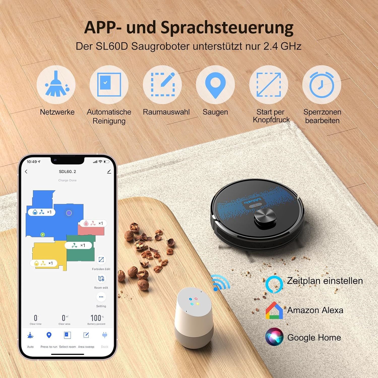 Lubluelu-Staubsaugerroboter mit Wischfunktion, 3000Pa Laser-Navigationsgerät mit 5 Karten, 55 dB, mit App-Steuerung, ideal für Tierhaare, Teppiche, Hartböden - Image 7